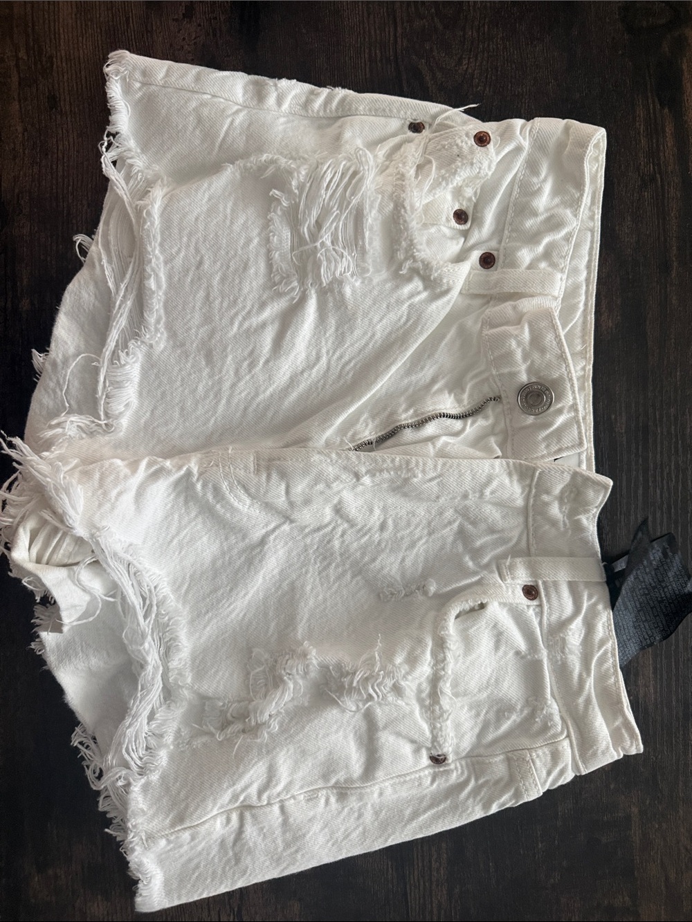 Zara White High-Waist Distressed Denim Shorts